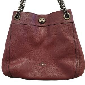 Coach Edie Shoulder Tote Pebbled Leather Oxblood & Gunmetal Authentic-Some wear